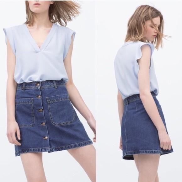 Zara Denim Button front A-line Skirt | Small - Picture 1 of 6